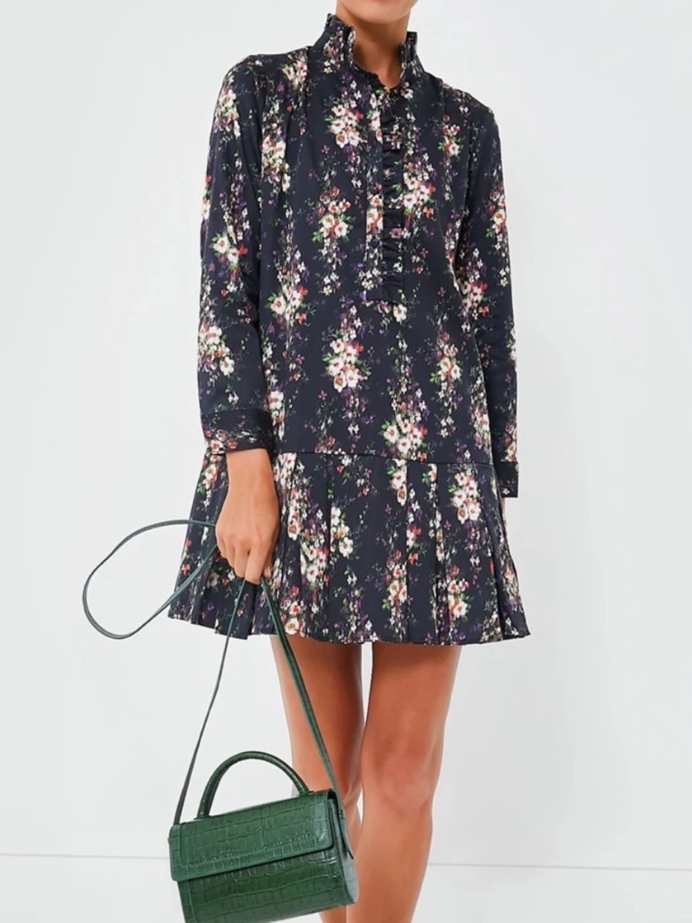 Tuckernuck Onyx Falling Flowers Bouquet Long-Sleeve Mini Dress XXS